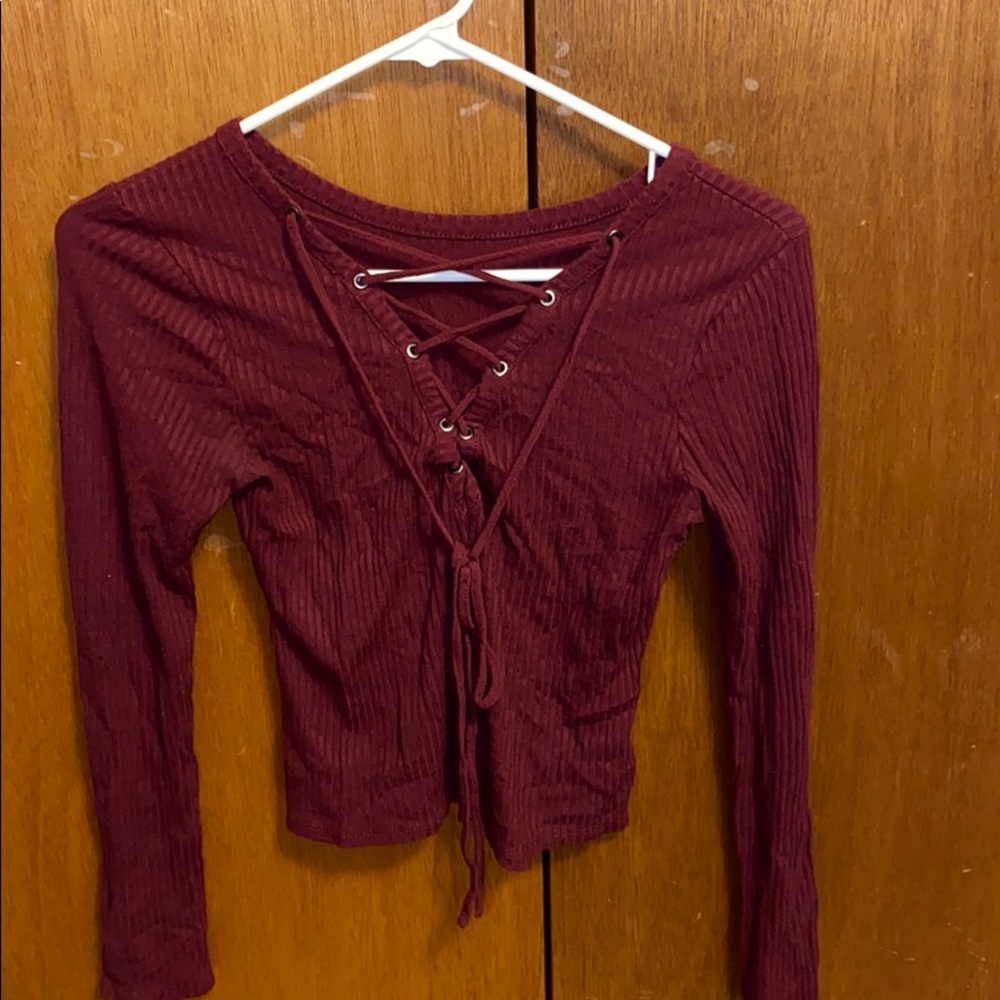 Forever 21 Maroon Tie Up Long Sleeve